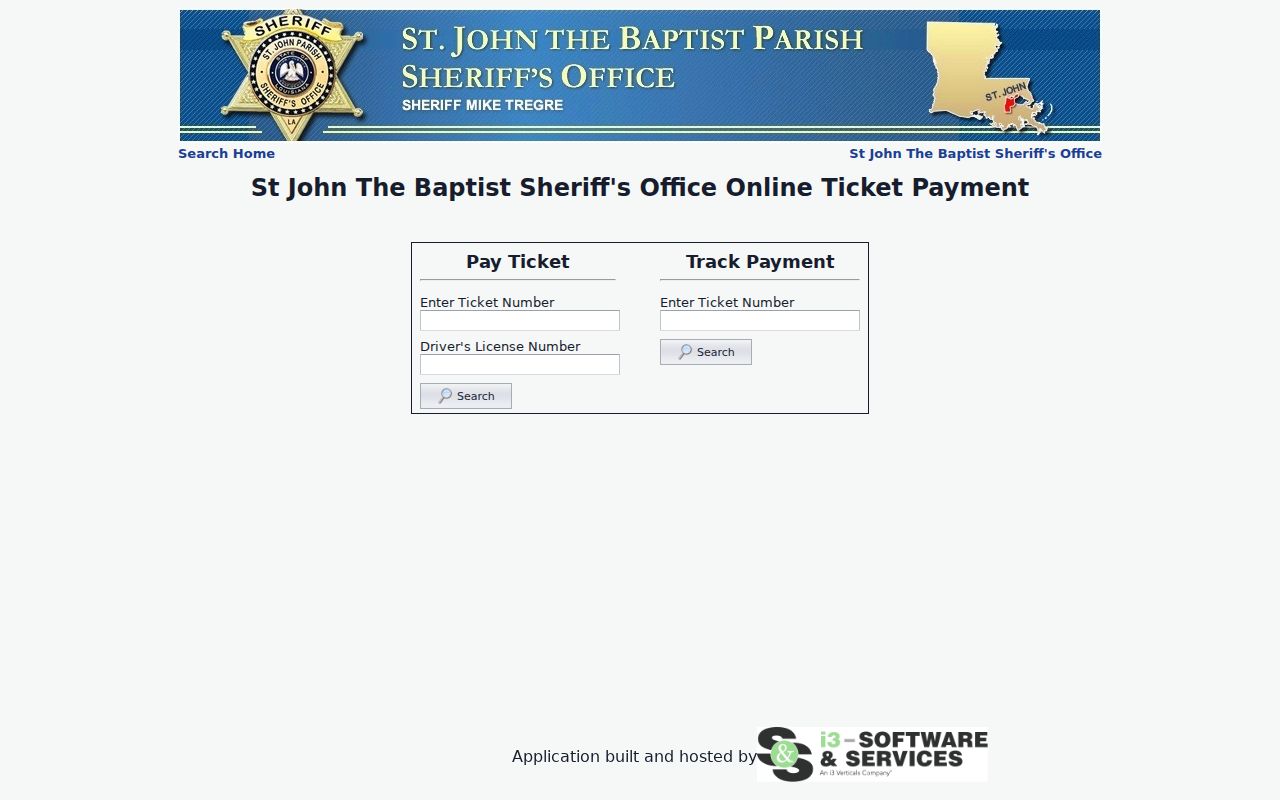 St. John the Baptist Parish traffic warrant search start point at the Sheriff's online ticket payment portal