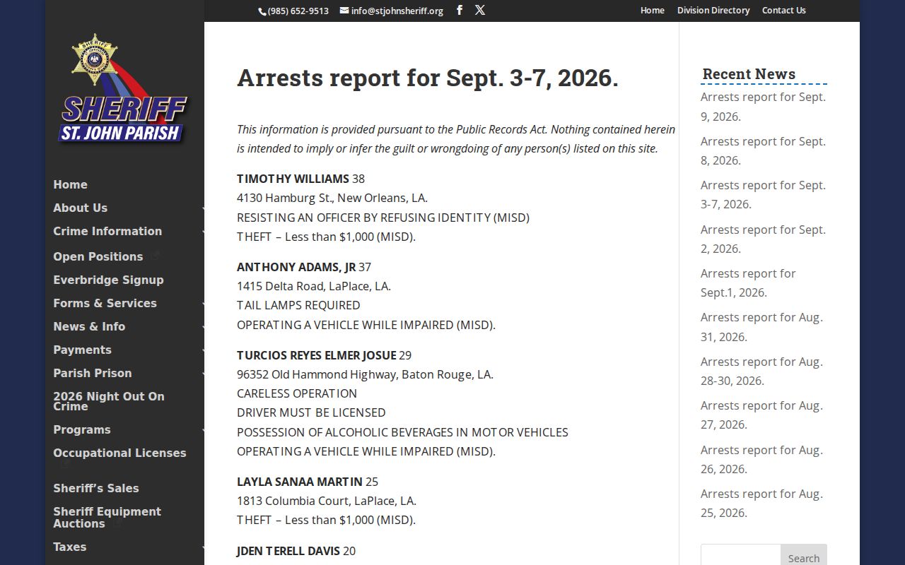 St. John the Baptist Parish outstanding warrant labels shown on a Sheriff's Office arrest report