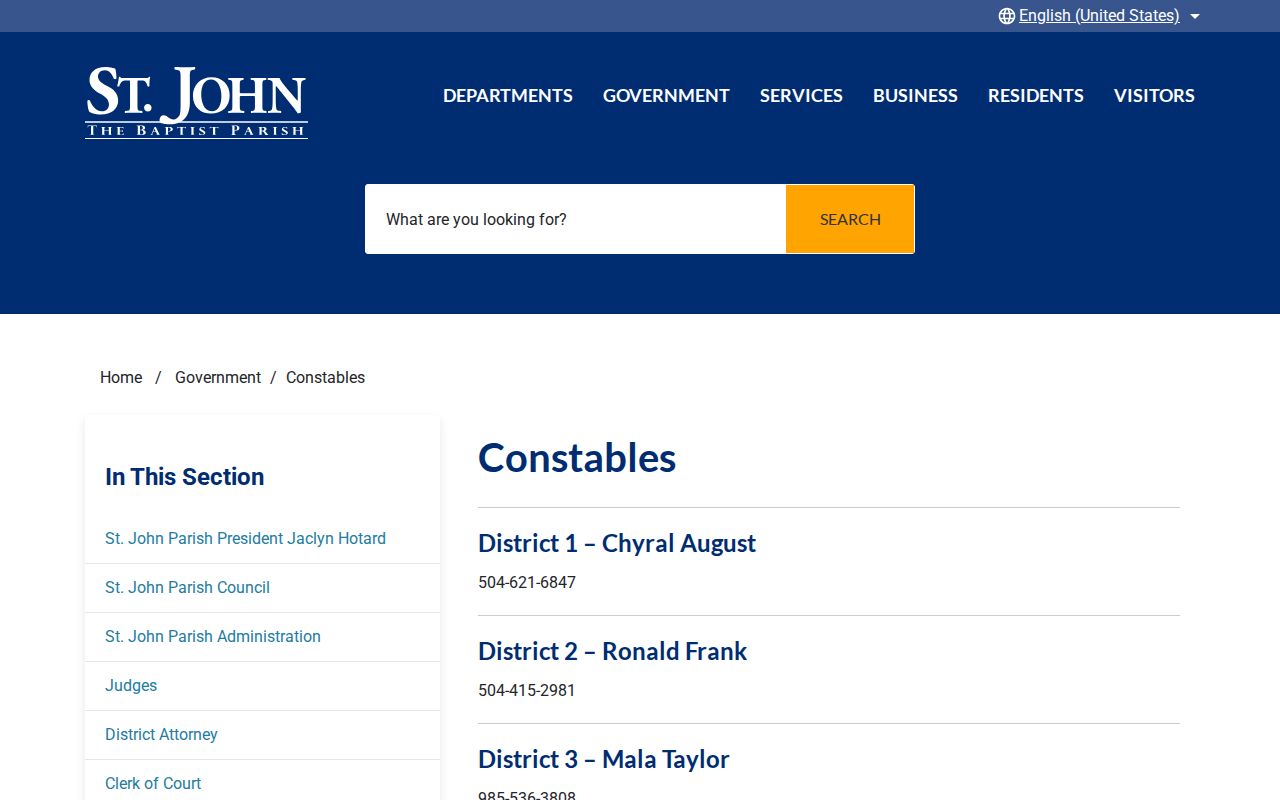 St. John the Baptist Parish municipal warrant routing through the parish constable district directory