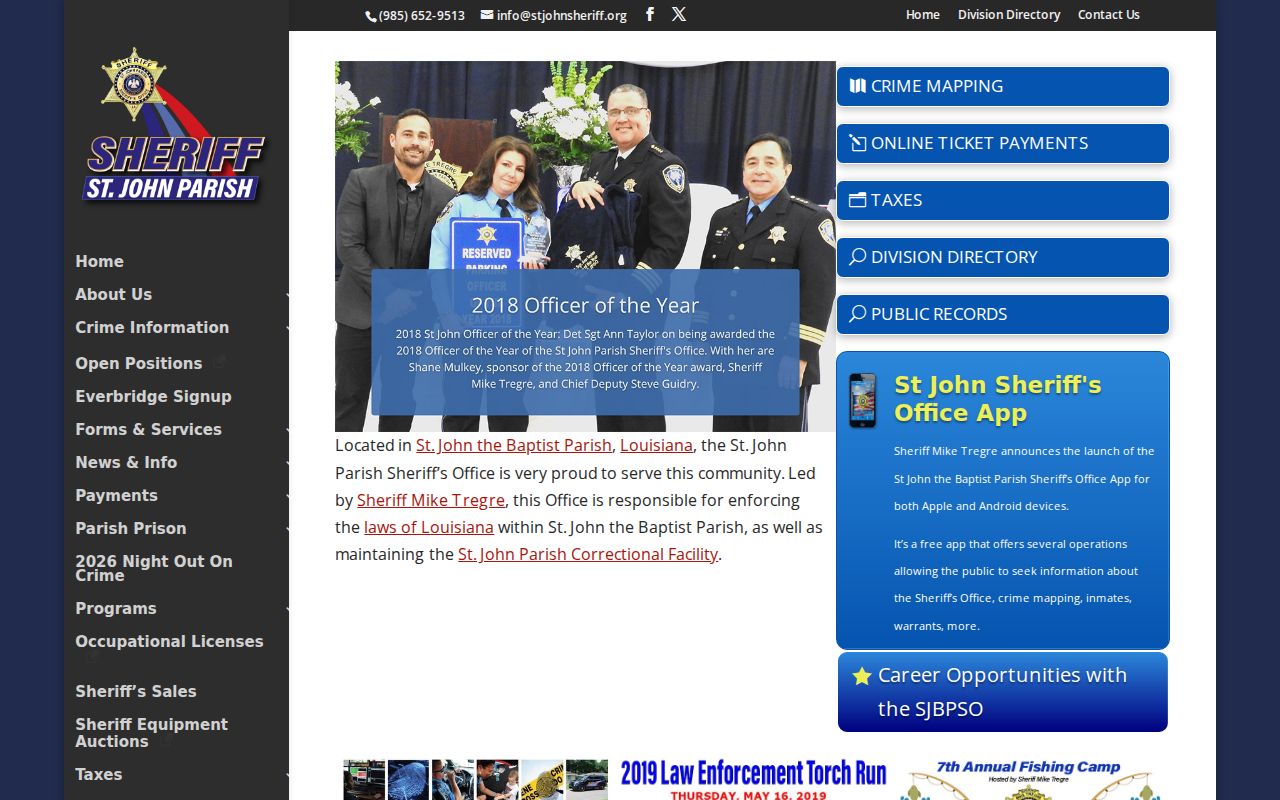 St. John the Baptist Parish Sheriff homepage warrant link used by Wallace residents